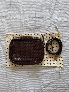 Clare V. Midi Sac dark brown woven checkered